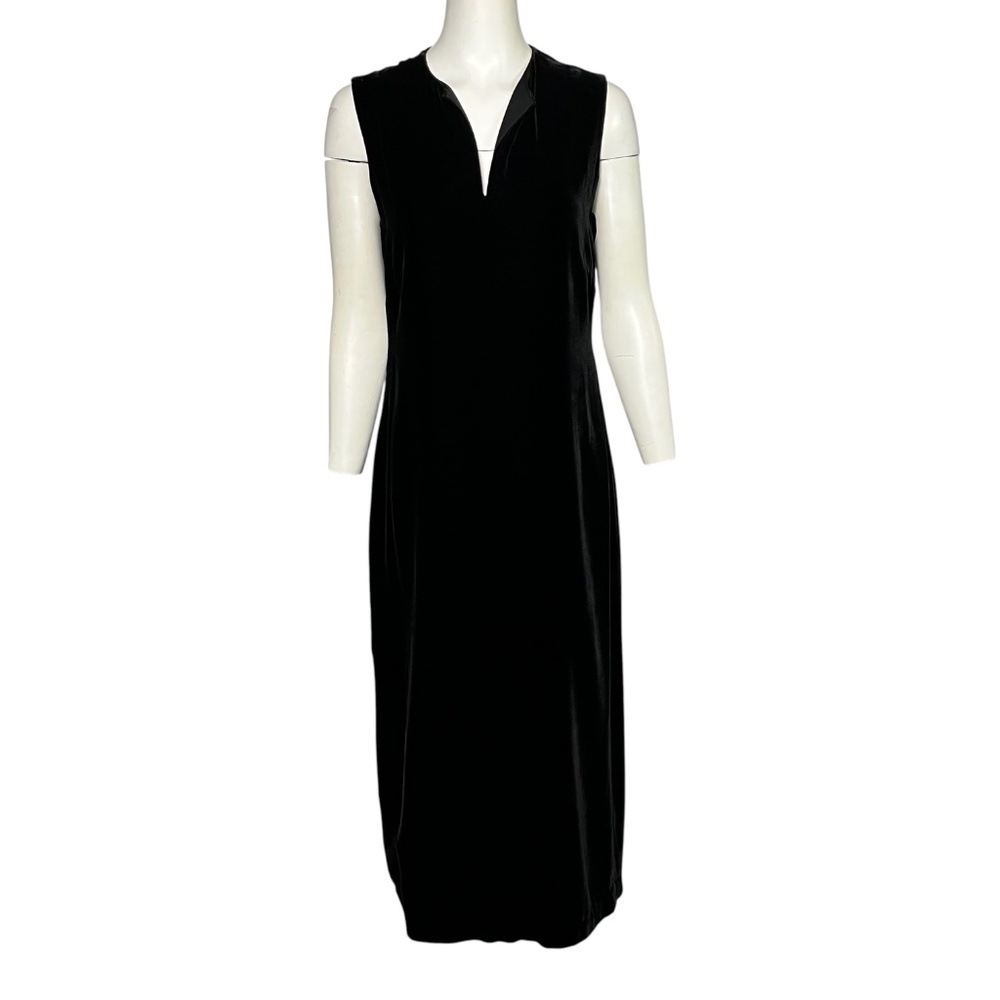 HARARI Luxurious Draped Velvet Maxi Dress Women's Size M Solid Black Vintage Y2K - Picture 1 of 9